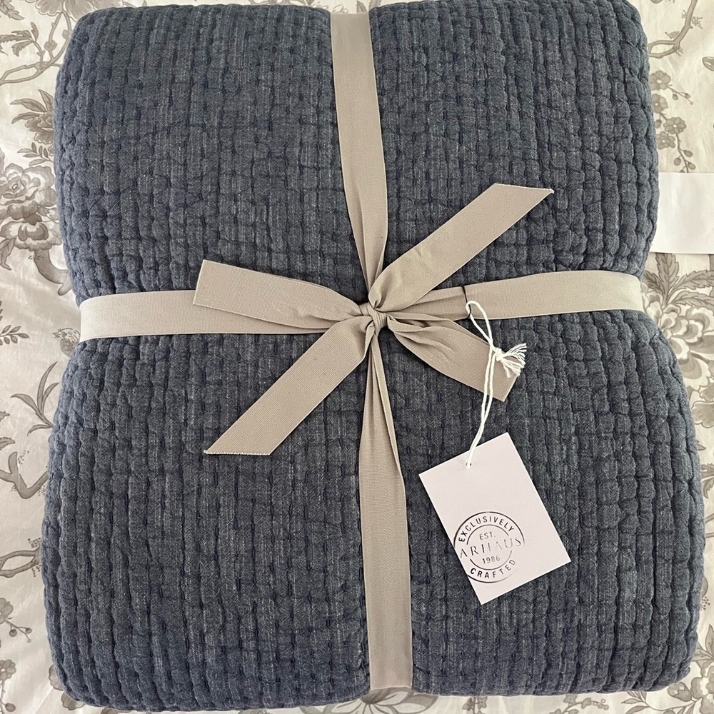 Arhaus Gray Quilted Blanket, NEW